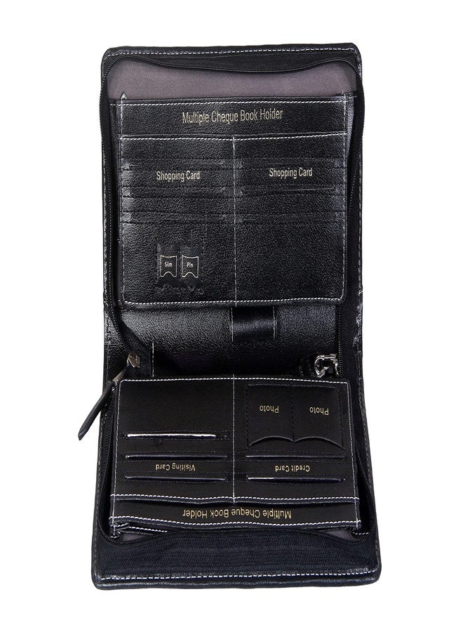 Sukeshcraft Cheque Book Holder for 8 Cheque Books | Multi-Pocket Rexine Organizer I Locker Key Holder | Handy 6.25 × 10.80 × 1.80 inch. Size (Rexine - Black) - Image 4
